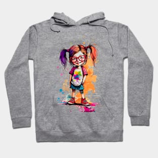 Colorful little funny girl with glasses at school Hoodie